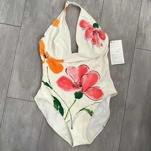 NWT One Piece Floral Swimsuit High Rise Leg Underwire Lined, Size 14